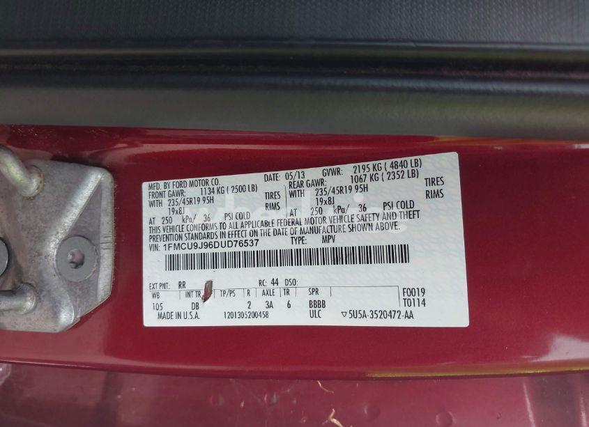 Photo 9 of 2013 Ford Escape TITANIUM (VIN 1FMCU9J96DUD76537)