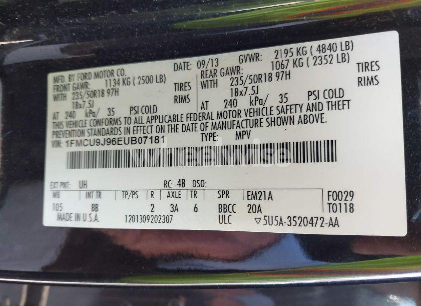 Photo 9 of 2014 Ford Escape TITANIUM (VIN 1FMCU9J96EUB07181)