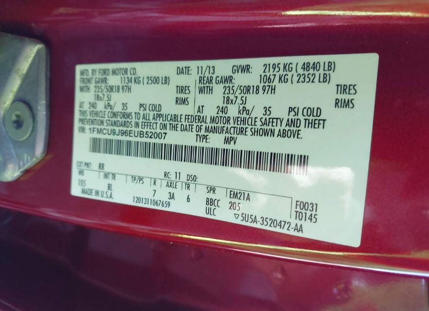 Photo 9 of 2014 Ford Escape TITANIUM (VIN 1FMCU9J96EUB52007)