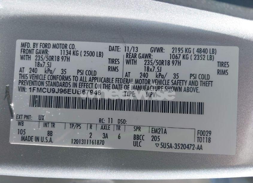 Photo 9 of 2014 Ford Escape TITANIUM (VIN 1FMCU9J96EUB67946)