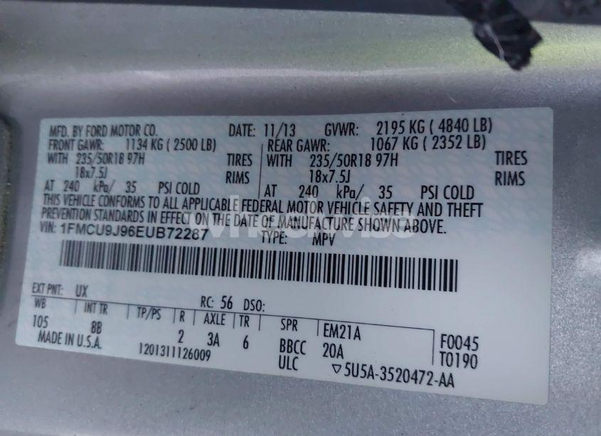 Photo 9 of 2014 Ford Escape TITANIUM (VIN 1FMCU9J96EUB72287)