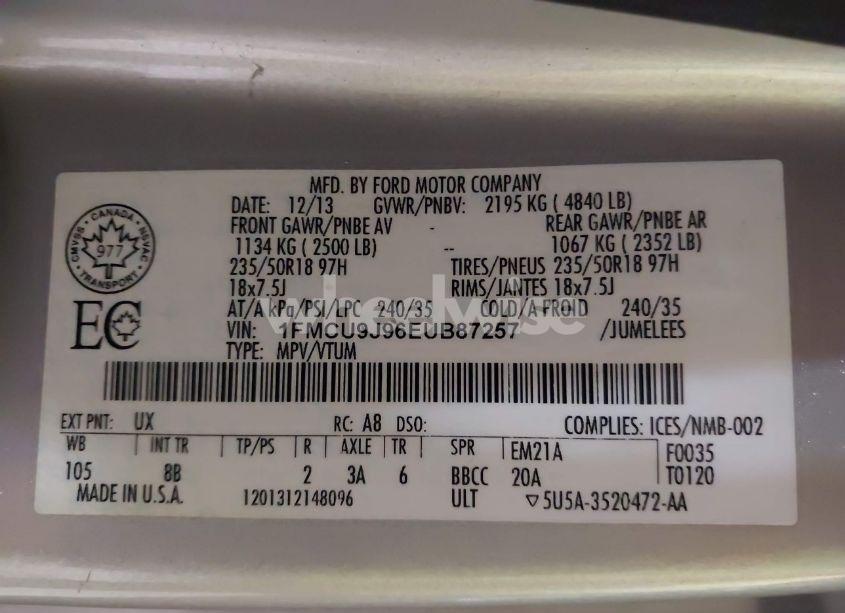 Photo 9 of 2014 Ford Escape TITANIUM (VIN 1FMCU9J96EUB87257)