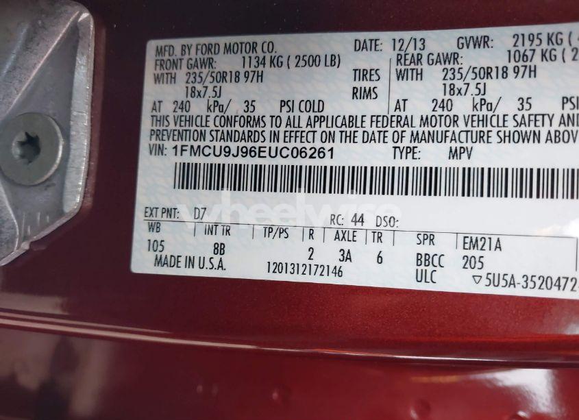 Photo 9 of 2014 Ford Escape TITANIUM (VIN 1FMCU9J96EUC06261)