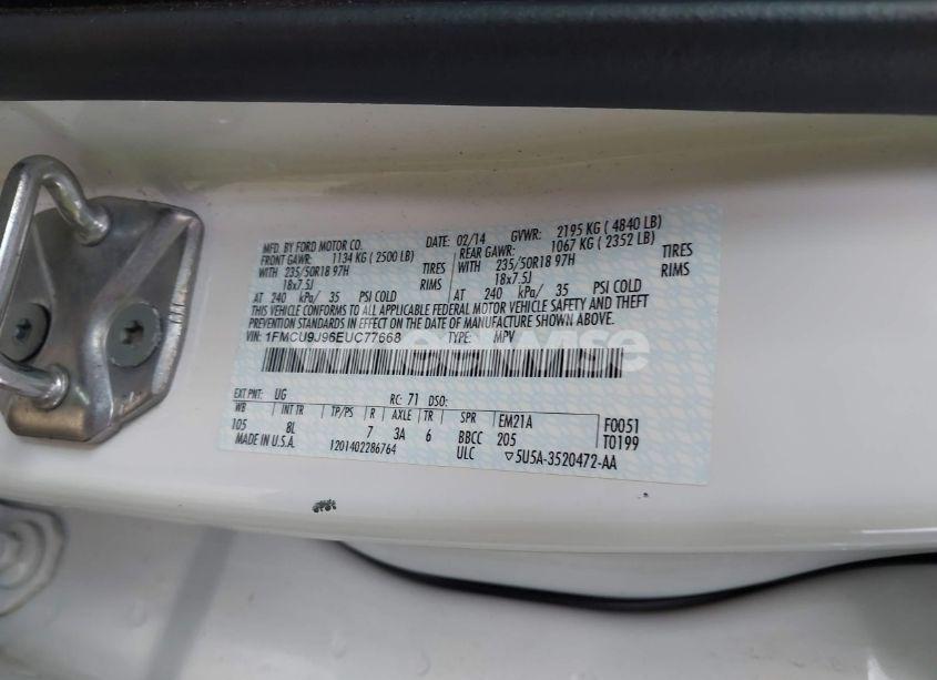 Photo 9 of 2014 Ford Escape TITANIUM (VIN 1FMCU9J96EUC77668)