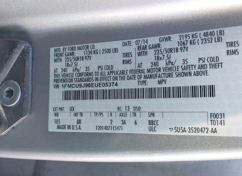 Photo 9 of 2014 Ford Escape TITANIUM (VIN 1FMCU9J96EUE05374)