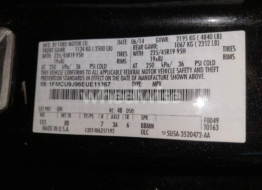 Photo 9 of 2014 Ford Escape TITANIUM (VIN 1FMCU9J96EUE11367)