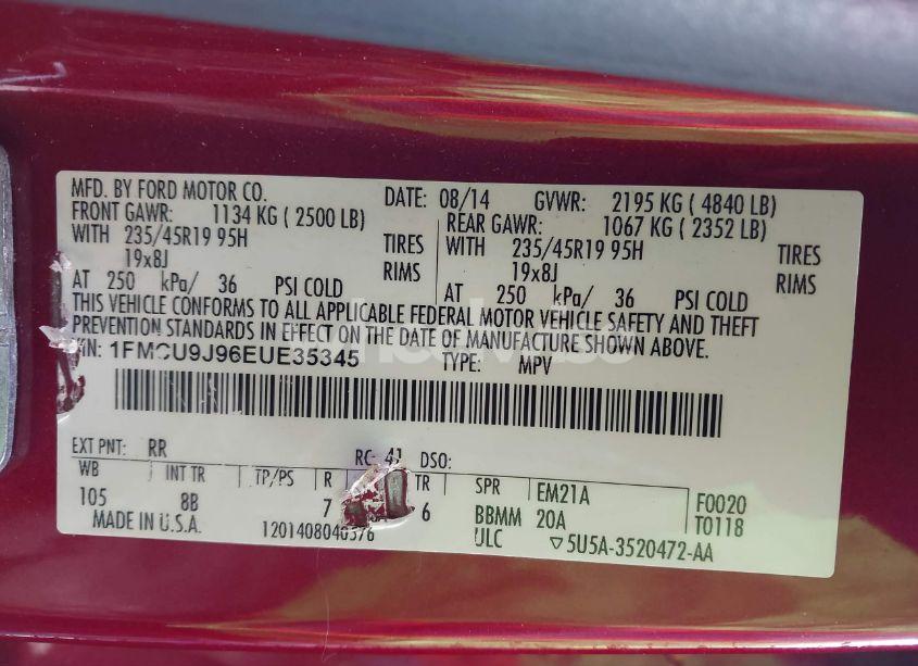 Photo 9 of 2014 Ford Escape TITANIUM (VIN 1FMCU9J96EUE35345)