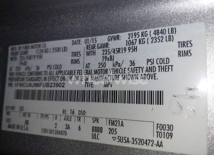 Photo 9 of 2015 Ford Escape TITANIUM (VIN 1FMCU9J96FUB23902)