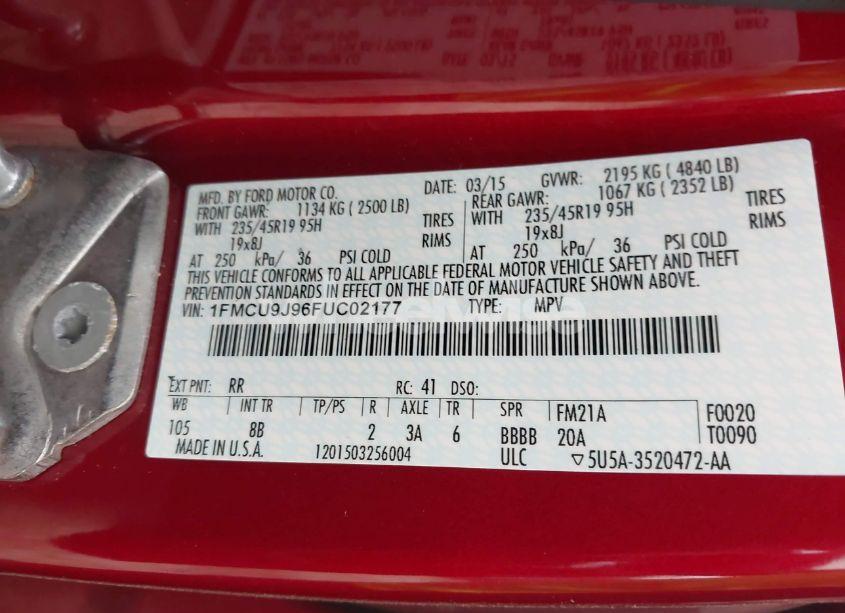 Photo 9 of 2015 Ford Escape TITANIUM (VIN 1FMCU9J96FUC02177)