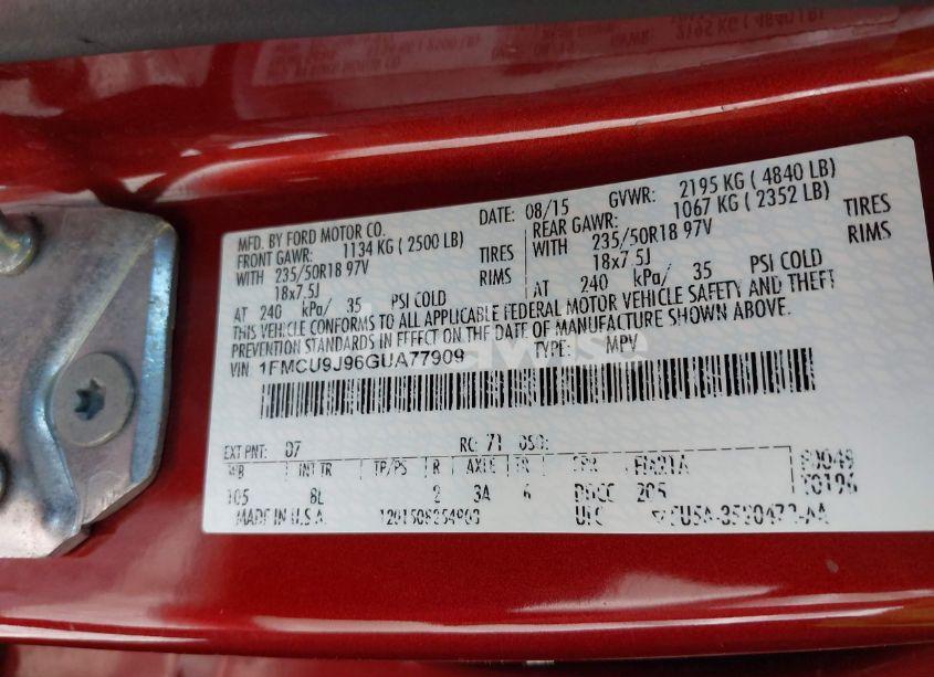 Photo 9 of 2016 Ford Escape TITANIUM (VIN 1FMCU9J96GUA77909)