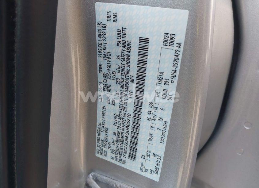 Photo 9 of 2016 Ford Escape TITANIUM (VIN 1FMCU9J96GUB05210)