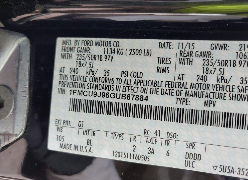 Photo 9 of 2016 Ford Escape TITANIUM (VIN 1FMCU9J96GUB67884)