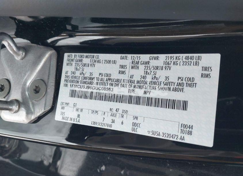 Photo 9 of 2016 Ford Escape TITANIUM (VIN 1FMCU9J96GUC08563)