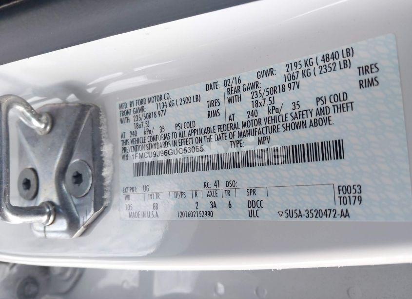 Photo 9 of 2016 Ford Escape TITANIUM (VIN 1FMCU9J96GUC53065)