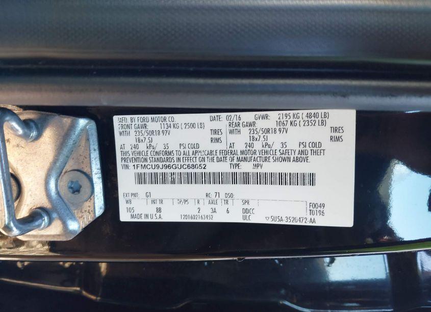 Photo 9 of 2016 Ford Escape TITANIUM (VIN 1FMCU9J96GUC68052)