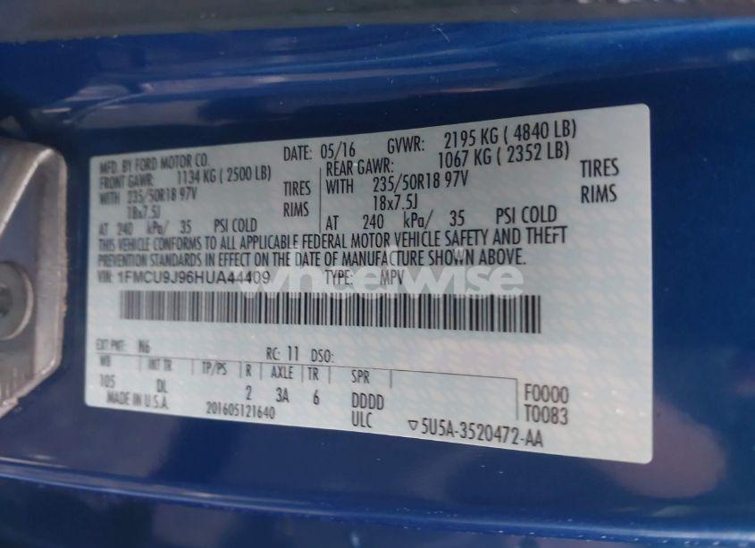 Photo 9 of 2017 Ford Escape TITANIUM (VIN 1FMCU9J96HUA44409)