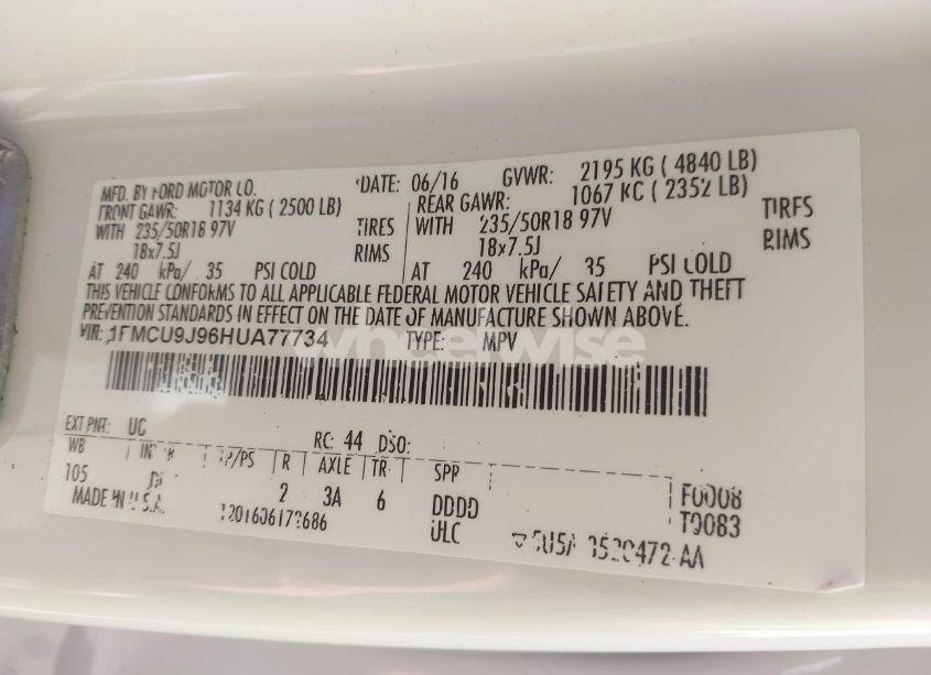 Photo 9 of 2017 Ford Escape TITANIUM (VIN 1FMCU9J96HUA77734)