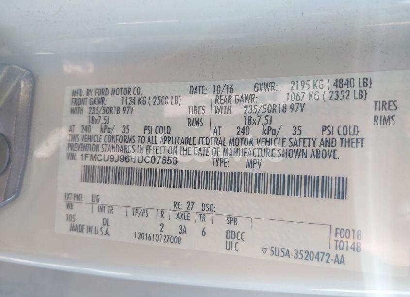 Photo 9 of 2017 Ford Escape TITANIUM (VIN 1FMCU9J96HUC07656)