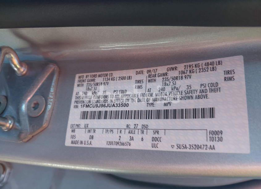 Photo 9 of 2018 Ford Escape TITANIUM (VIN 1FMCU9J96JUA33500)