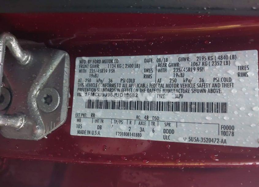 Photo 9 of 2018 Ford Escape TITANIUM (VIN 1FMCU9J96JUD18682)