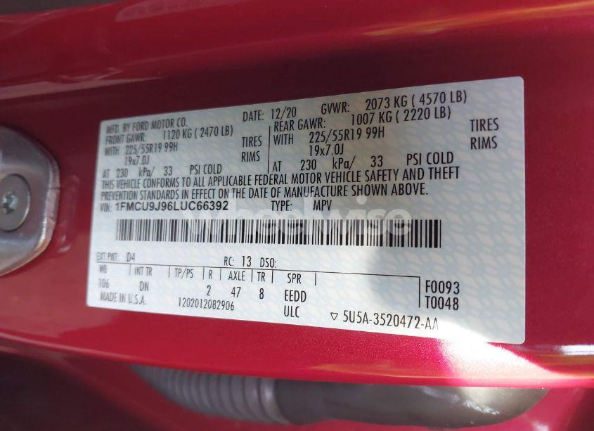 Photo 9 of 2020 Ford Escape TITANIUM (VIN 1FMCU9J96LUC66392)