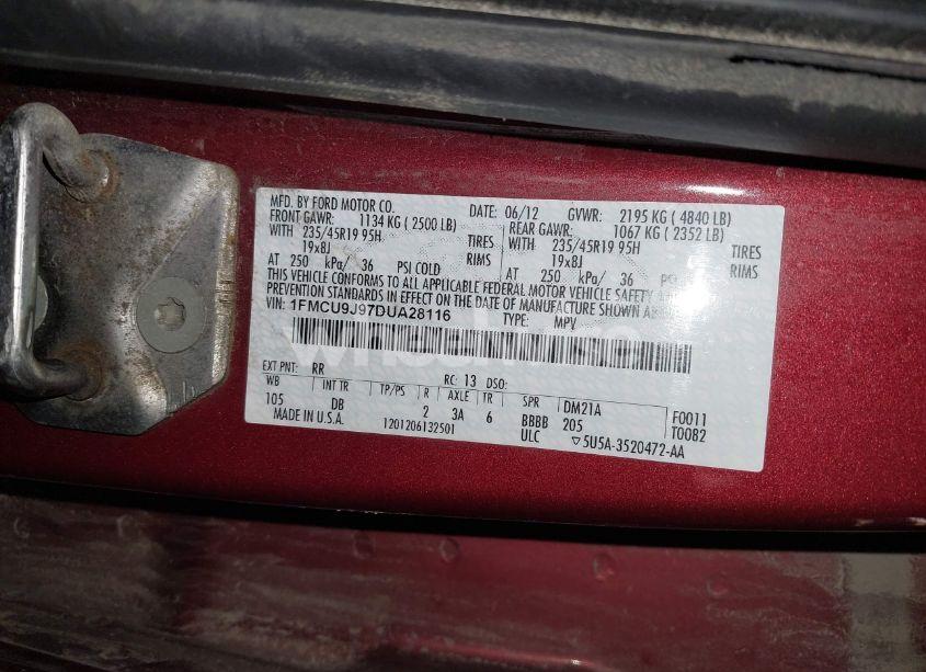 Photo 9 of 2013 Ford Escape TITANIUM (VIN 1FMCU9J97DUA28116)