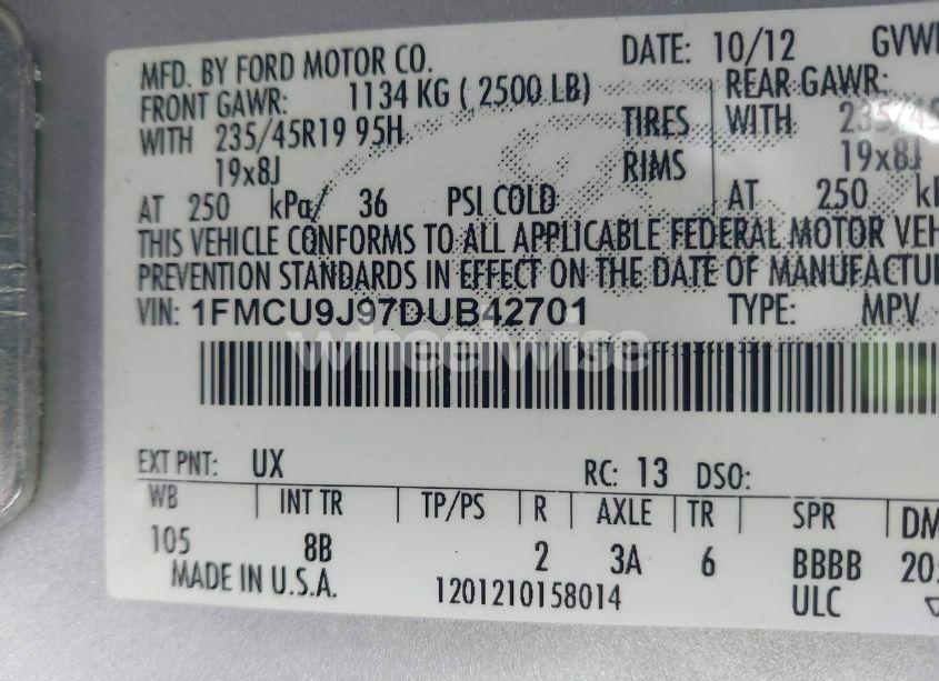 Photo 9 of 2013 Ford Escape TITANIUM (VIN 1FMCU9J97DUB42701)