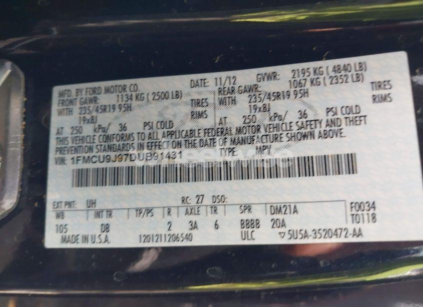 Photo 9 of 2013 Ford Escape TITANIUM (VIN 1FMCU9J97DUB91431)