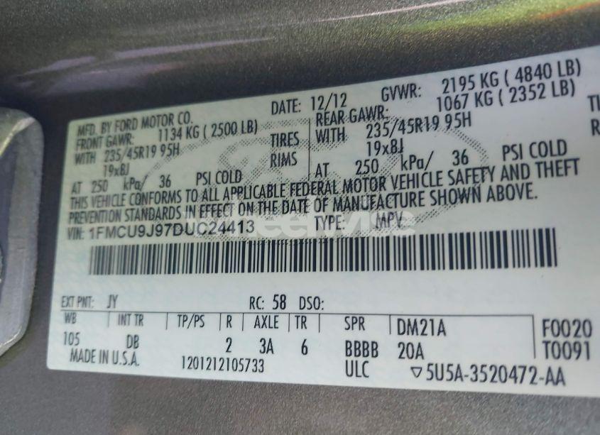 Photo 9 of 2013 Ford Escape TITANIUM (VIN 1FMCU9J97DUC24413)