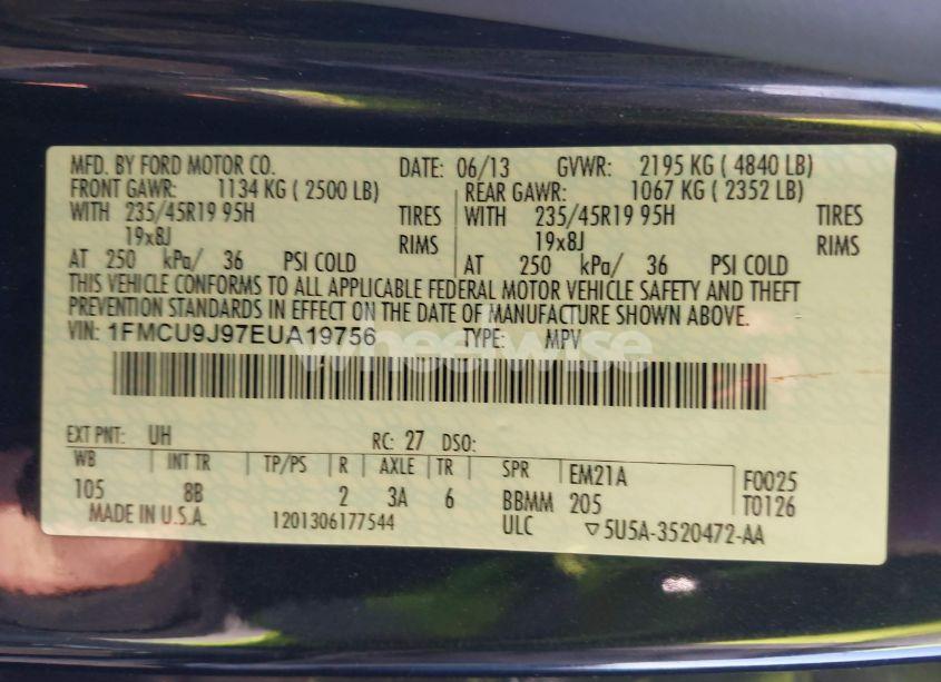 Photo 9 of 2014 Ford Escape TITANIUM (VIN 1FMCU9J97EUA19756)