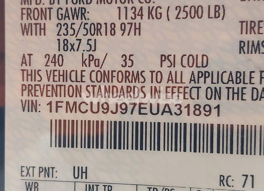 Photo 9 of 2014 Ford Escape TITANIUM (VIN 1FMCU9J97EUA31891)