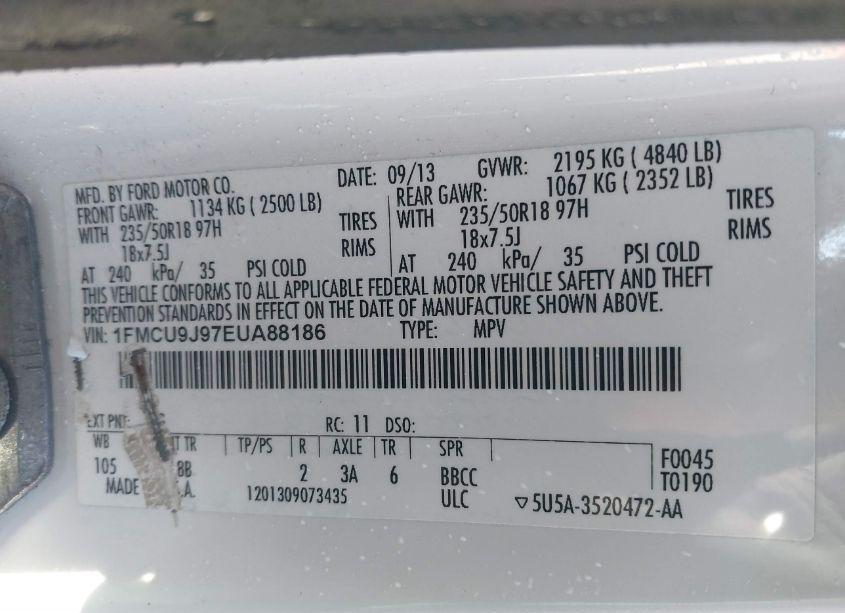 Photo 9 of 2014 Ford Escape TITANIUM (VIN 1FMCU9J97EUA88186)