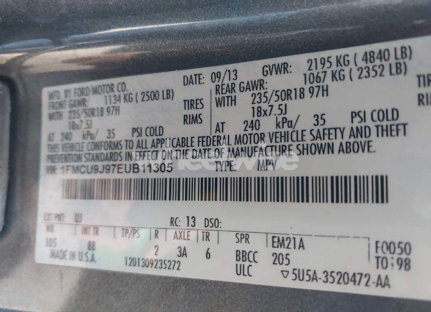 Photo 9 of 2014 Ford Escape TITANIUM (VIN 1FMCU9J97EUB11305)