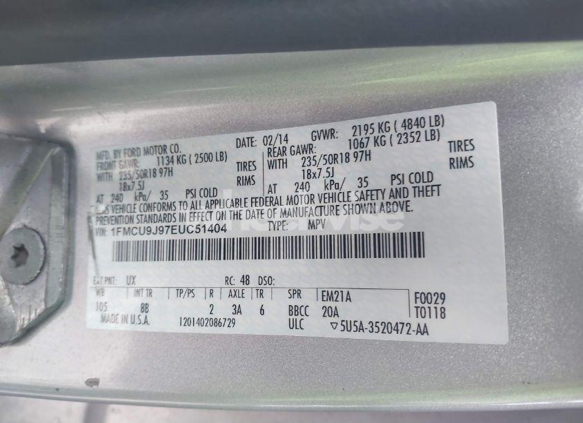 Photo 9 of 2014 Ford Escape TITANIUM (VIN 1FMCU9J97EUC51404)