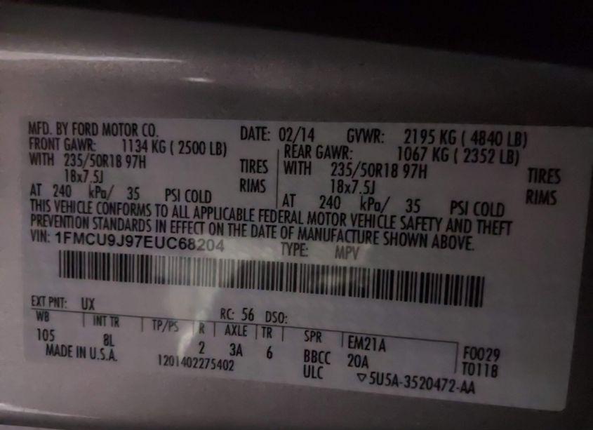 Photo 9 of 2014 Ford Escape TITANIUM (VIN 1FMCU9J97EUC68204)