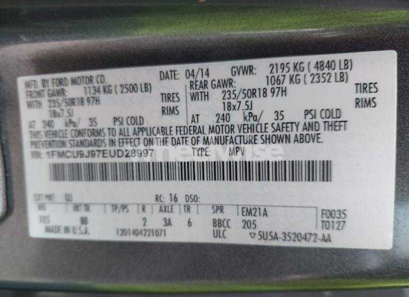 Photo 9 of 2014 Ford Escape TITANIUM (VIN 1FMCU9J97EUD28997)