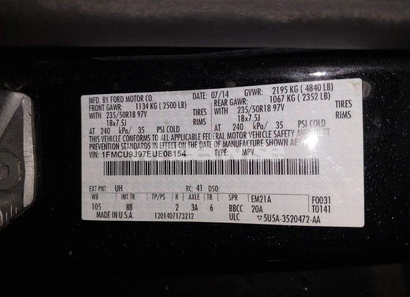 Photo 9 of 2014 Ford Escape TITANIUM (VIN 1FMCU9J97EUE08154)