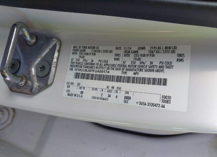 Photo 9 of 2015 Ford Escape TITANIUM (VIN 1FMCU9J97FUA59174)