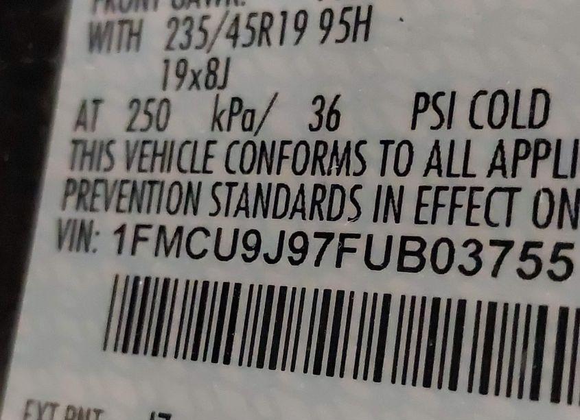 Photo 9 of 2015 Ford Escape TITANIUM (VIN 1FMCU9J97FUB03755)