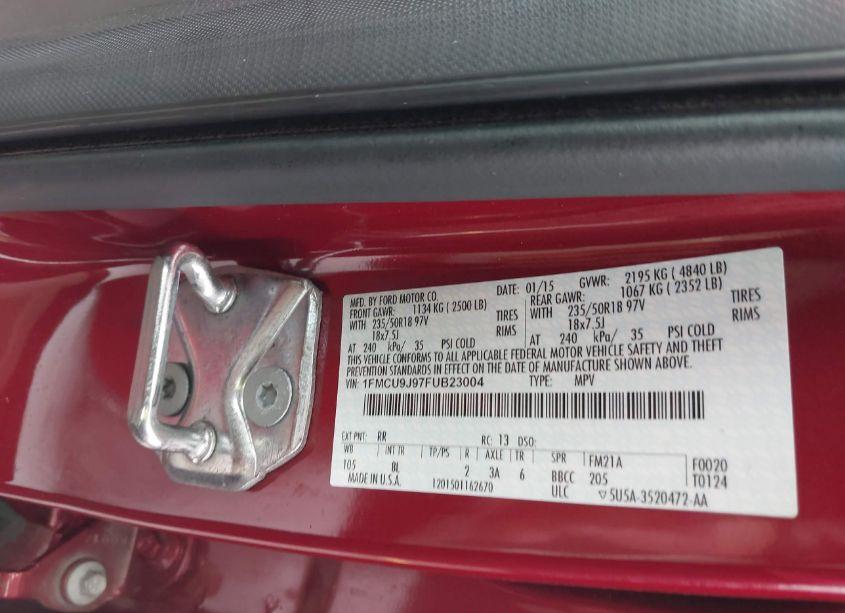 Photo 9 of 2015 Ford Escape TITANIUM (VIN 1FMCU9J97FUB23004)