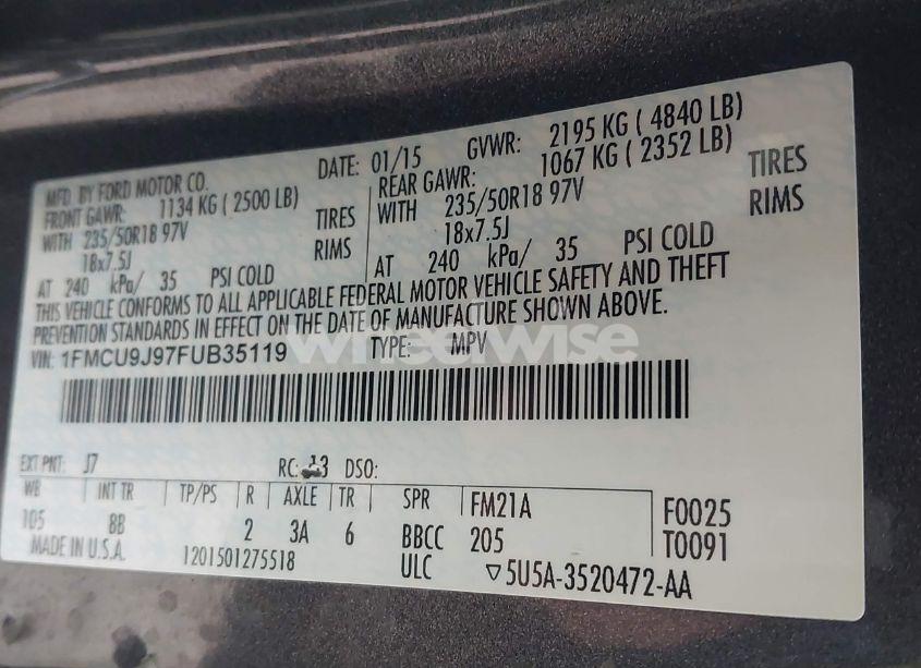 Photo 9 of 2015 Ford Escape TITANIUM (VIN 1FMCU9J97FUB35119)