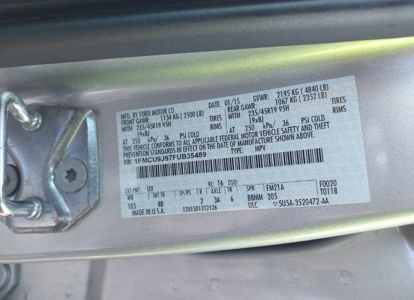 Photo 9 of 2015 Ford Escape TITANIUM (VIN 1FMCU9J97FUB35489)