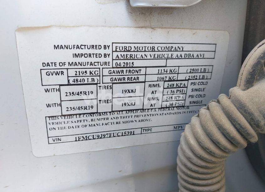 Photo 9 of 2015 Ford Escape TITANIUM (VIN 1FMCU9J97FUC15391)