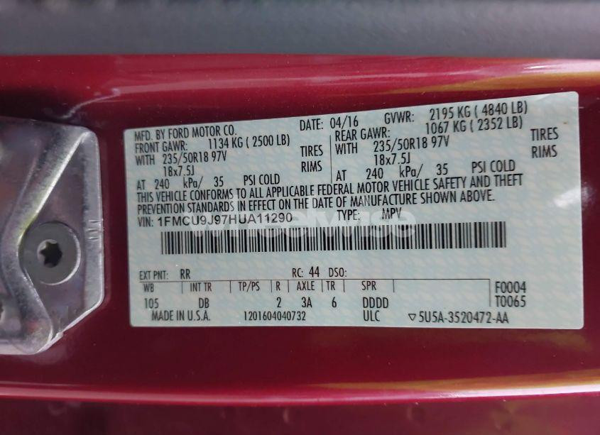 Photo 9 of 2017 Ford Escape TITANIUM (VIN 1FMCU9J97HUA11290)