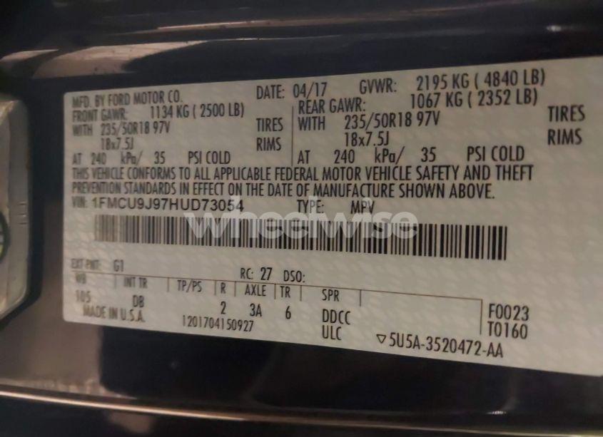 Photo 9 of 2017 Ford Escape TITANIUM (VIN 1FMCU9J97HUD73054)