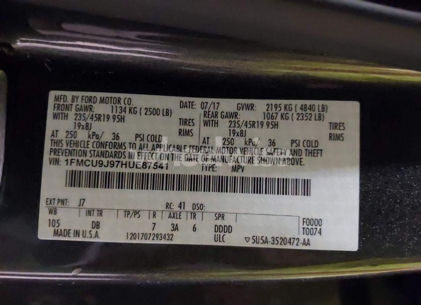 Photo 9 of 2017 Ford Escape TITANIUM (VIN 1FMCU9J97HUE87541)