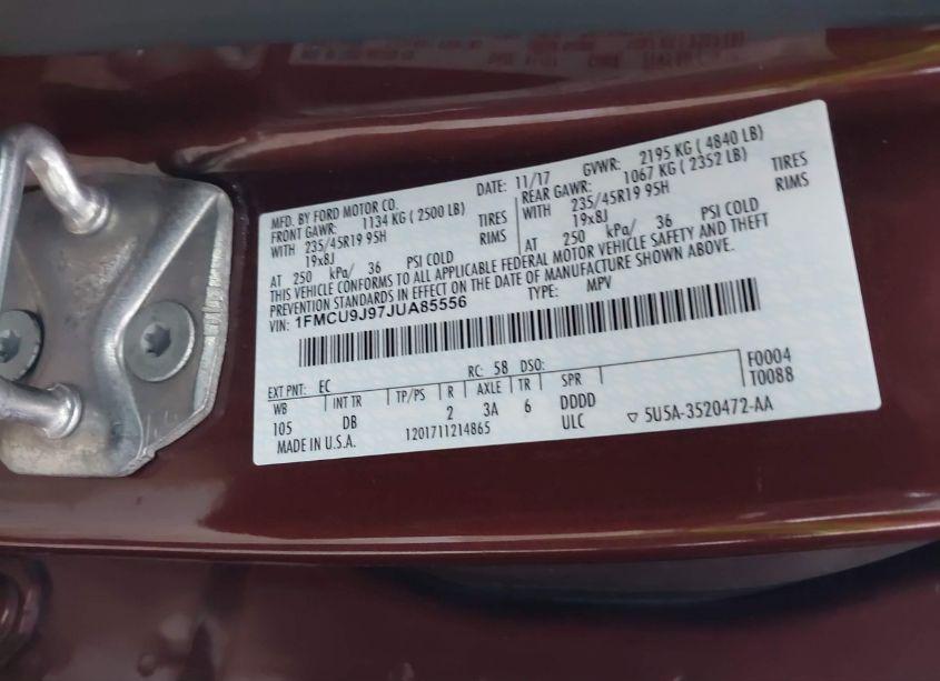 Photo 9 of 2018 Ford Escape TITANIUM (VIN 1FMCU9J97JUA85556)