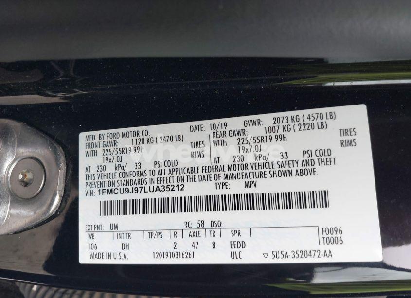 Photo 9 of 2020 Ford Escape TITANIUM (VIN 1FMCU9J97LUA35212)