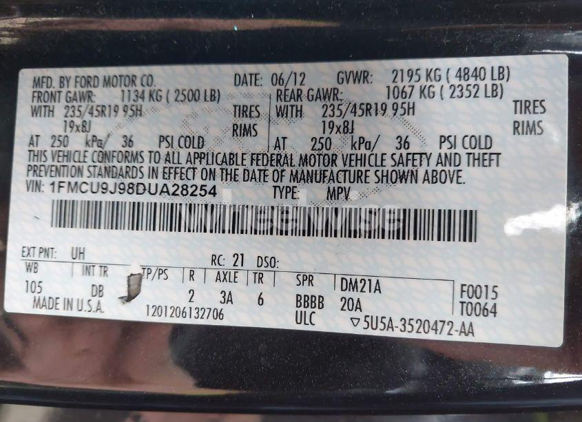 Photo 9 of 2013 Ford Escape TITANIUM (VIN 1FMCU9J98DUA28254)