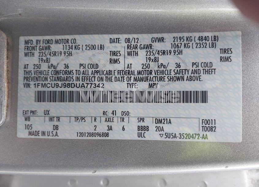 Photo 9 of 2013 Ford Escape TITANIUM (VIN 1FMCU9J98DUA77342)